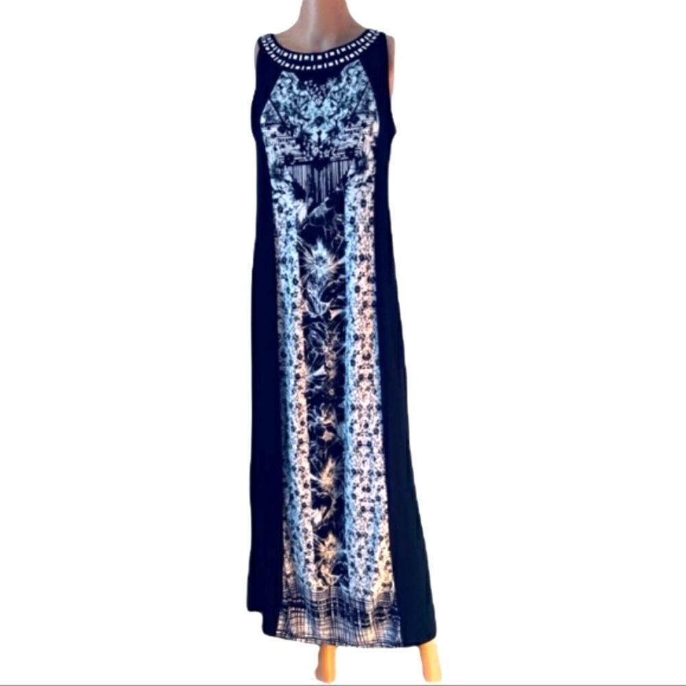 Style&Co Black & White Studded Neckline Maxi Dress MEDIUM